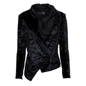 BLANKNYC Black Velvet Cowl Draped Zip-Up Jacket